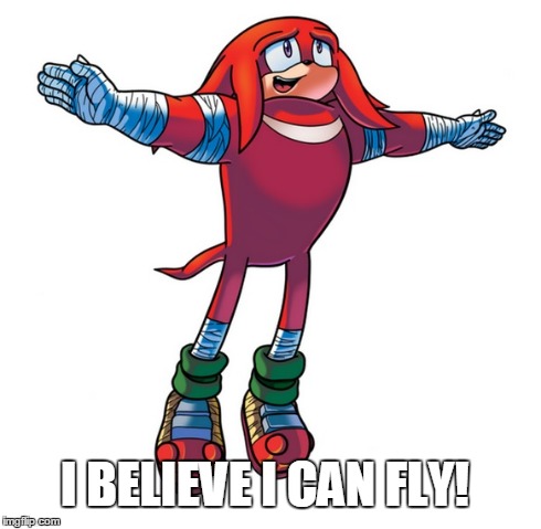 I believe i can fly! | I BELIEVE I CAN FLY! | image tagged in sonic,youre too slow sonic,sonic boom,knukles,memes,sonic the hedgehog | made w/ Imgflip meme maker