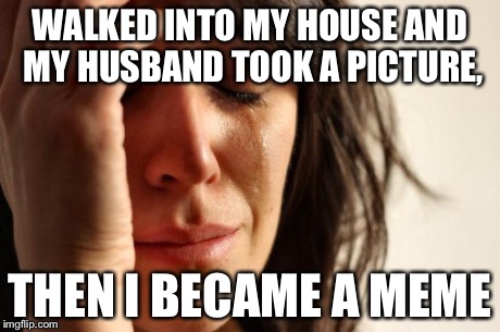 First World Problems | WALKED INTO MY HOUSE AND MY HUSBAND TOOK A PICTURE, THEN I BECAME A MEME | image tagged in memes,first world problems | made w/ Imgflip meme maker