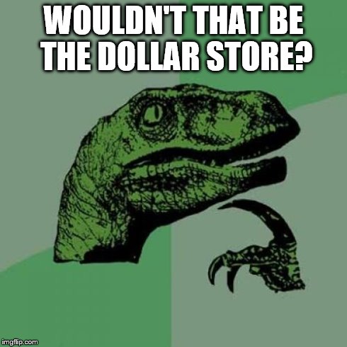 Philosoraptor Meme | WOULDN'T THAT BE THE DOLLAR STORE? | image tagged in memes,philosoraptor | made w/ Imgflip meme maker