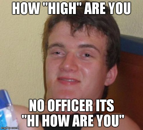10 Guy Meme | HOW "HIGH" ARE YOU NO OFFICER ITS "HI HOW ARE YOU" | image tagged in memes,10 guy | made w/ Imgflip meme maker