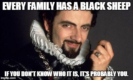 Sheepish | EVERY FAMILY HAS A BLACK SHEEP IF YOU DON'T KNOW WHO IT IS, IT'S PROBABLY YOU. | image tagged in black adder cunning plan,funny,memes | made w/ Imgflip meme maker