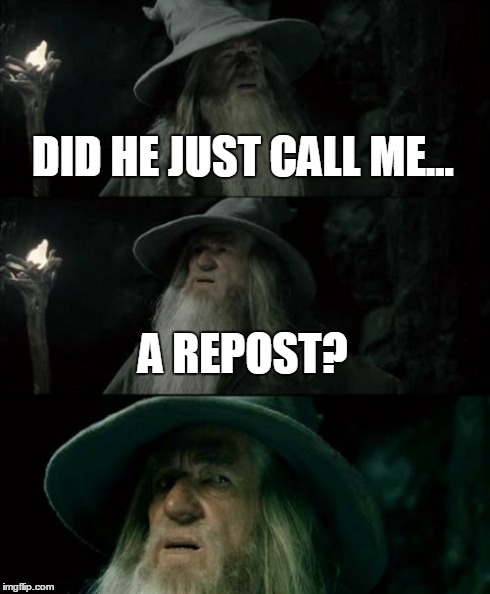 Confused Gandalf Meme | DID HE JUST CALL ME... A REPOST? | image tagged in memes,confused gandalf | made w/ Imgflip meme maker