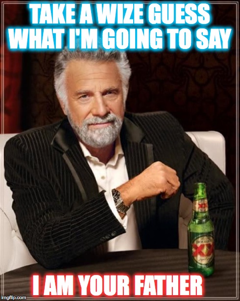 The Most Interesting Man In The World Meme | TAKE A WIZE GUESS WHAT I'M GOING TO SAY I AM YOUR FATHER | image tagged in memes,the most interesting man in the world | made w/ Imgflip meme maker