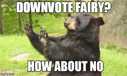 I think everyone agrees on this (except the downvote fairy) | DOWNVOTE FAIRY? | image tagged in memes,how about no bear,downvote fairy | made w/ Imgflip meme maker