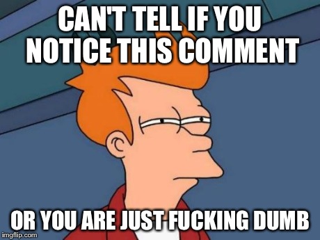 Futurama Fry Meme | CAN'T TELL IF YOU NOTICE THIS COMMENT OR YOU ARE JUST F**KING DUMB | image tagged in memes,futurama fry | made w/ Imgflip meme maker