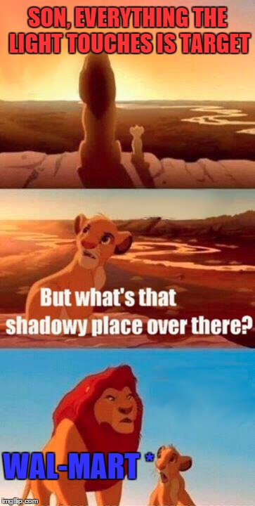 Simba Shadowy Place | SON, EVERYTHING THE LIGHT TOUCHES IS TARGET WAL-MART * | image tagged in memes,simba shadowy place | made w/ Imgflip meme maker