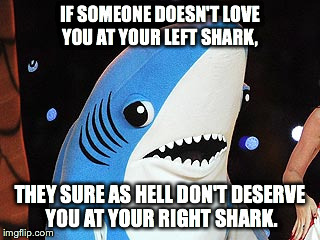 Left Shark Credo  | IF SOMEONE DOESN'T LOVE YOU AT YOUR LEFT SHARK, THEY SURE AS HELL DON'T DESERVE YOU AT YOUR RIGHT SHARK. | image tagged in left shark | made w/ Imgflip meme maker