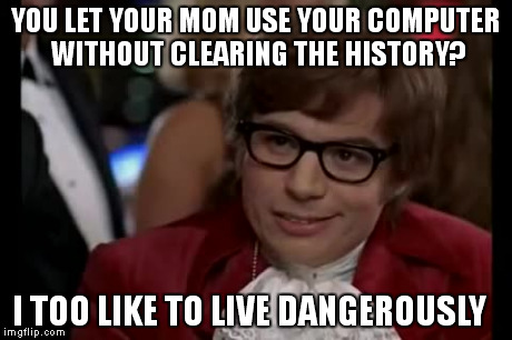 I Too Like To Live Dangerously | YOU LET YOUR MOM USE YOUR COMPUTER WITHOUT CLEARING THE HISTORY? I TOO LIKE TO LIVE DANGEROUSLY | image tagged in memes,i too like to live dangerously | made w/ Imgflip meme maker