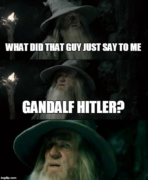 Confused Gandalf Meme | WHAT DID THAT GUY JUST SAY TO ME GANDALF HITLER? | image tagged in memes,confused gandalf | made w/ Imgflip meme maker