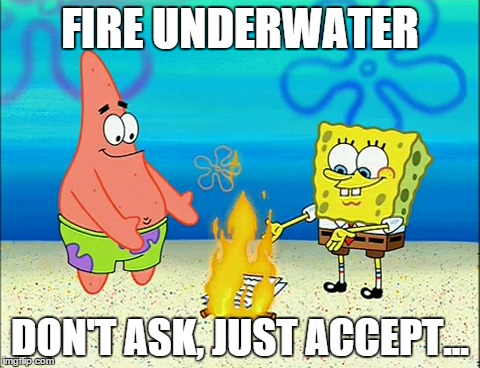 Screw Logic! | FIRE UNDERWATER DON'T ASK, JUST ACCEPT... | image tagged in spongebob,fire underwater | made w/ Imgflip meme maker