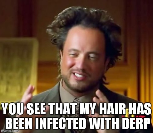 Ancient Aliens | YOU SEE THAT MY HAIR HAS BEEN INFECTED WITH DERP | image tagged in memes,ancient aliens | made w/ Imgflip meme maker