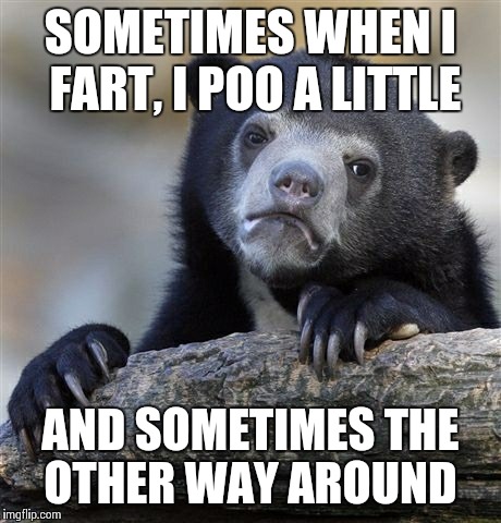 Confession Bear Meme | SOMETIMES WHEN I FART, I POO A LITTLE AND SOMETIMES THE OTHER WAY AROUND | image tagged in memes,confession bear | made w/ Imgflip meme maker