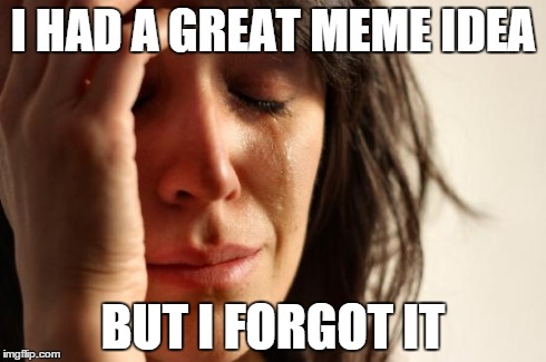 First World Problems Meme | I HAD A GREAT MEME IDEA BUT I FORGOT IT | image tagged in memes,first world problems | made w/ Imgflip meme maker