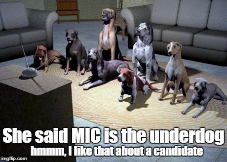 She said MIC is the underdog hmmm, I like that about a candidate | made w/ Imgflip meme maker