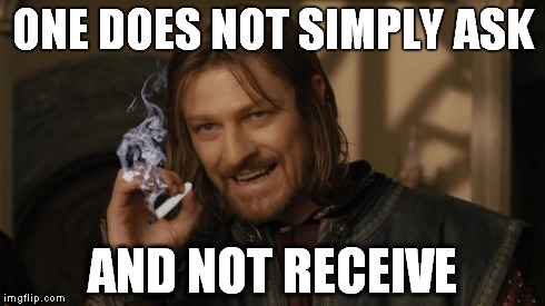 Beanie Weedie | ONE DOES NOT SIMPLY ASK AND NOT RECEIVE | image tagged in beanie weedie | made w/ Imgflip meme maker