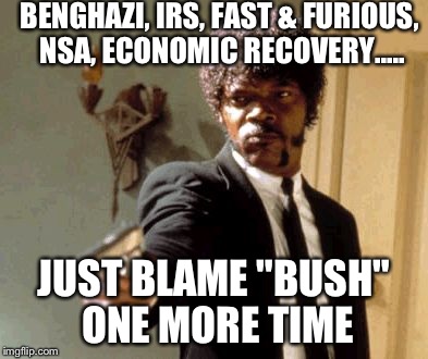 Say That Again I Dare You | BENGHAZI, IRS, FAST & FURIOUS, NSA, ECONOMIC RECOVERY..... JUST BLAME "BUSH" ONE MORE TIME | image tagged in memes,say that again i dare you | made w/ Imgflip meme maker
