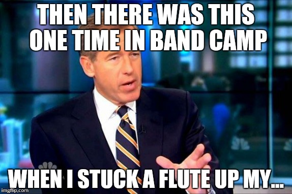 Brian Williams Was There 2 | THEN THERE WAS THIS ONE TIME IN BAND CAMP WHEN I STUCK A FLUTE UP MY... | image tagged in brian williams was there,liar | made w/ Imgflip meme maker