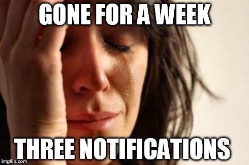 I feel so loved | GONE FOR A WEEK THREE NOTIFICATIONS | image tagged in memes,first world problems | made w/ Imgflip meme maker