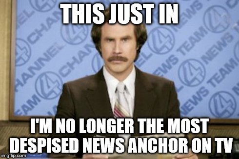 Ron Burgundy Meme | THIS JUST IN I'M NO LONGER THE MOST DESPISED NEWS ANCHOR ON TV | image tagged in memes,ron burgundy | made w/ Imgflip meme maker