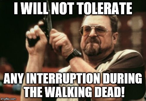Am I The Only One Around Here Meme | I WILL NOT TOLERATE ANY INTERRUPTION DURING THE WALKING DEAD! | image tagged in memes,am i the only one around here | made w/ Imgflip meme maker