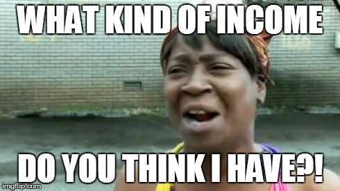 Ain't Nobody Got Time For That Meme | WHAT KIND OF INCOME DO YOU THINK I HAVE?! | image tagged in memes,aint nobody got time for that | made w/ Imgflip meme maker