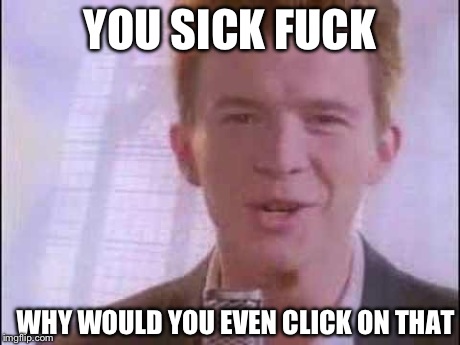 rick roll | YOU SICK F**K WHY WOULD YOU EVEN CLICK ON THAT | image tagged in rick roll | made w/ Imgflip meme maker