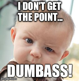 Skeptical Baby Meme | I DON'T GET THE POINT... DUMBASS! | image tagged in memes,skeptical baby | made w/ Imgflip meme maker