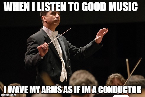 i have to be the only one who does this lol | WHEN I LISTEN TO GOOD MUSIC I WAVE MY ARMS AS IF IM A CONDUCTOR | image tagged in music,funny | made w/ Imgflip meme maker