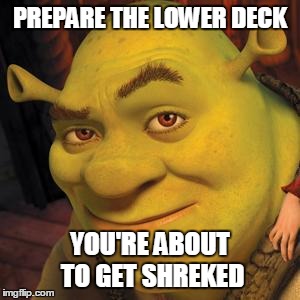 Shrek Sexy Face | PREPARE THE LOWER DECK YOU'RE ABOUT TO GET SHREKED | image tagged in shrek sexy face | made w/ Imgflip meme maker