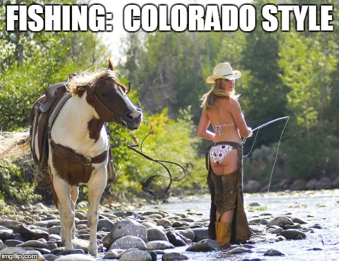 FISHING:  COLORADO STYLE | image tagged in fishing,colorado,sexy,horse,river | made w/ Imgflip meme maker
