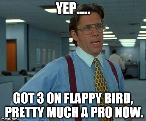 ON my Tracphone | YEP..... GOT 3 ON FLAPPY BIRD, PRETTY MUCH A PRO NOW. | image tagged in memes,that would be great | made w/ Imgflip meme maker