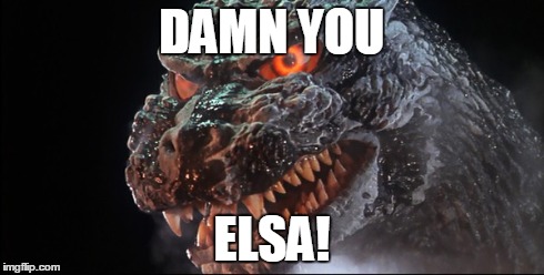Frozen Godzilla | DAMN YOU ELSA! | image tagged in godzilla | made w/ Imgflip meme maker