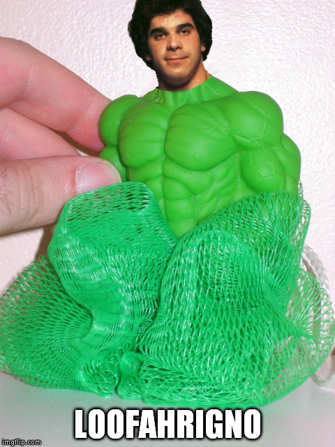 Loofahrigno | LOOFAHRIGNO | image tagged in hulk,puns,lou ferigno | made w/ Imgflip meme maker