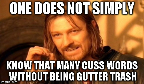 One Does Not Simply Meme | ONE DOES NOT SIMPLY KNOW THAT MANY CUSS WORDS WITHOUT BEING GUTTER TRASH | image tagged in memes,one does not simply | made w/ Imgflip meme maker
