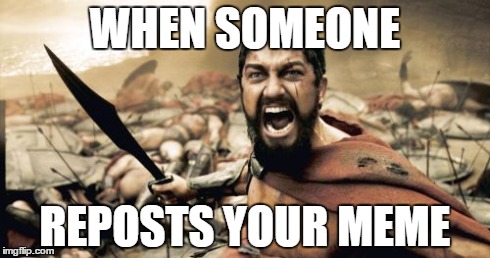 Pure madness | WHEN SOMEONE REPOSTS YOUR MEME | image tagged in memes,sparta leonidas | made w/ Imgflip meme maker