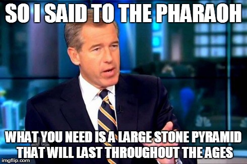Brian Williams Was There 2 | SO I SAID TO THE PHARAOH WHAT YOU NEED IS A LARGE STONE PYRAMID THAT WILL LAST THROUGHOUT THE AGES | image tagged in brian williams was there  | made w/ Imgflip meme maker