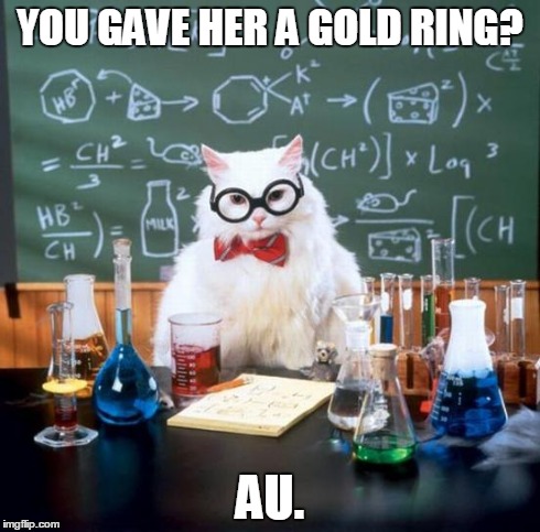 Chemistry Cat | YOU GAVE HER A GOLD RING? AU. | image tagged in memes,chemistry cat | made w/ Imgflip meme maker