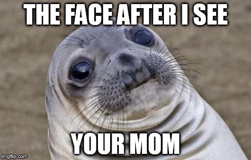 Awkward Moment Sealion | THE FACE AFTER I SEE YOUR MOM | image tagged in memes,awkward moment sealion | made w/ Imgflip meme maker