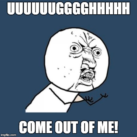 Y U No Meme | UUUUUUGGGGHHHHH COME OUT OF ME! | image tagged in memes,y u no | made w/ Imgflip meme maker