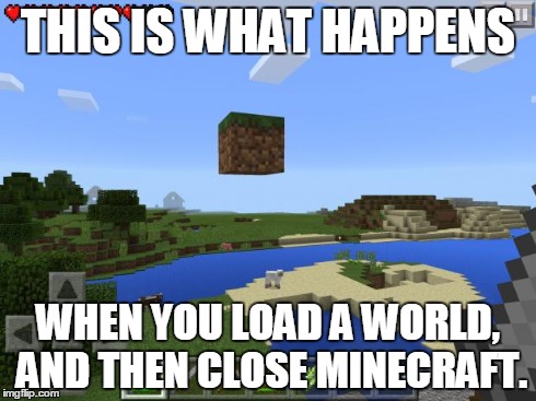 THIS IS WHAT HAPPENS WHEN YOU LOAD A WORLD, AND THEN CLOSE MINECRAFT. | image tagged in wtf minecraft | made w/ Imgflip meme maker