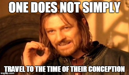 One Does Not Simply Meme | ONE DOES NOT SIMPLY TRAVEL TO THE TIME OF THEIR CONCEPTION | image tagged in memes,one does not simply | made w/ Imgflip meme maker