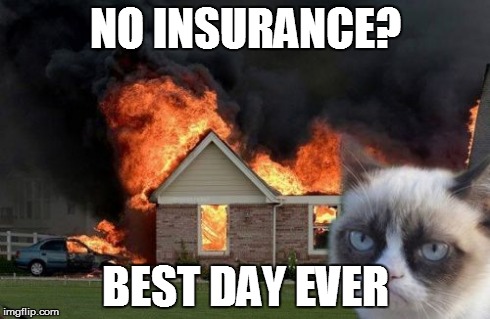 Burn Kitty | NO INSURANCE? BEST DAY EVER | image tagged in memes,burn kitty | made w/ Imgflip meme maker