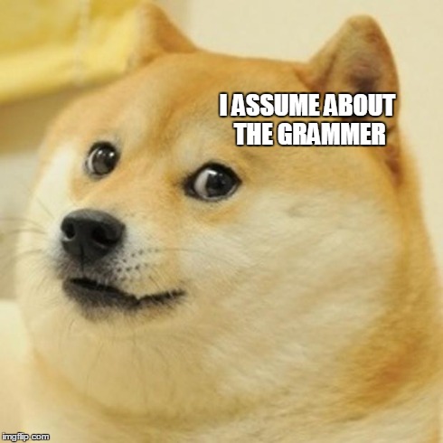 Doge Meme | I ASSUME ABOUT THE GRAMMER | image tagged in memes,doge | made w/ Imgflip meme maker