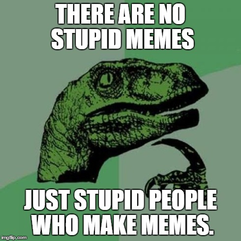 Philosoraptor | THERE ARE NO STUPID MEMES JUST STUPID PEOPLE WHO MAKE MEMES. | image tagged in memes,philosoraptor | made w/ Imgflip meme maker