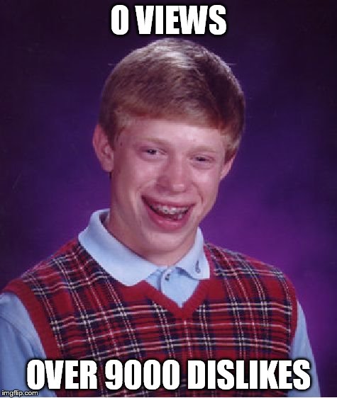 Bad Luck Brian Meme | O VIEWS OVER 9000 DISLIKES | image tagged in memes,bad luck brian | made w/ Imgflip meme maker