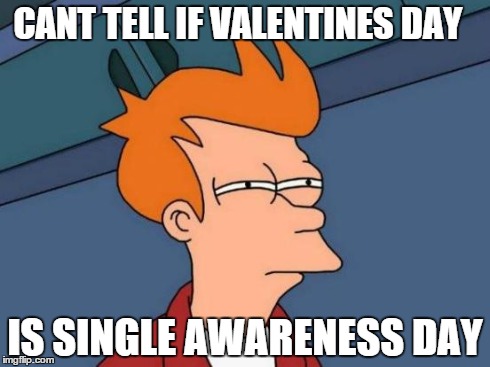 Futurama Fry | CANT TELL IF VALENTINES DAY IS SINGLE AWARENESS DAY | image tagged in memes,futurama fry | made w/ Imgflip meme maker