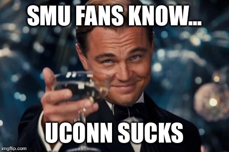 Leonardo Dicaprio Cheers Meme | SMU FANS KNOW... UCONN SUCKS | image tagged in memes,leonardo dicaprio cheers | made w/ Imgflip meme maker