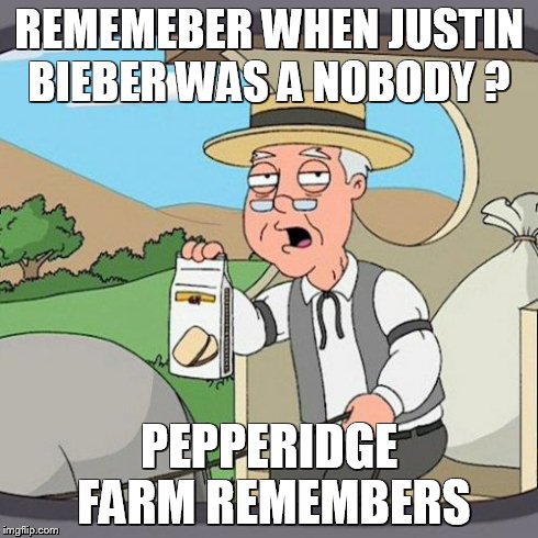 that where good times  | REMEMEBER WHEN JUSTIN BIEBER WAS A NOBODY ? PEPPERIDGE FARM REMEMBERS | image tagged in memes,pepperidge farm remembers | made w/ Imgflip meme maker