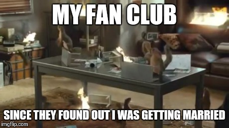 MY FAN CLUB SINCE THEY FOUND OUT I WAS GETTING MARRIED | image tagged in squirrel going nuts | made w/ Imgflip meme maker
