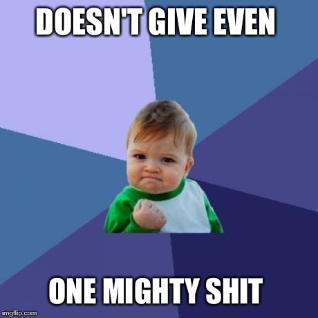 DOESN'T GIVE EVEN ONE MIGHTY SHIT | image tagged in memes,success kid | made w/ Imgflip meme maker